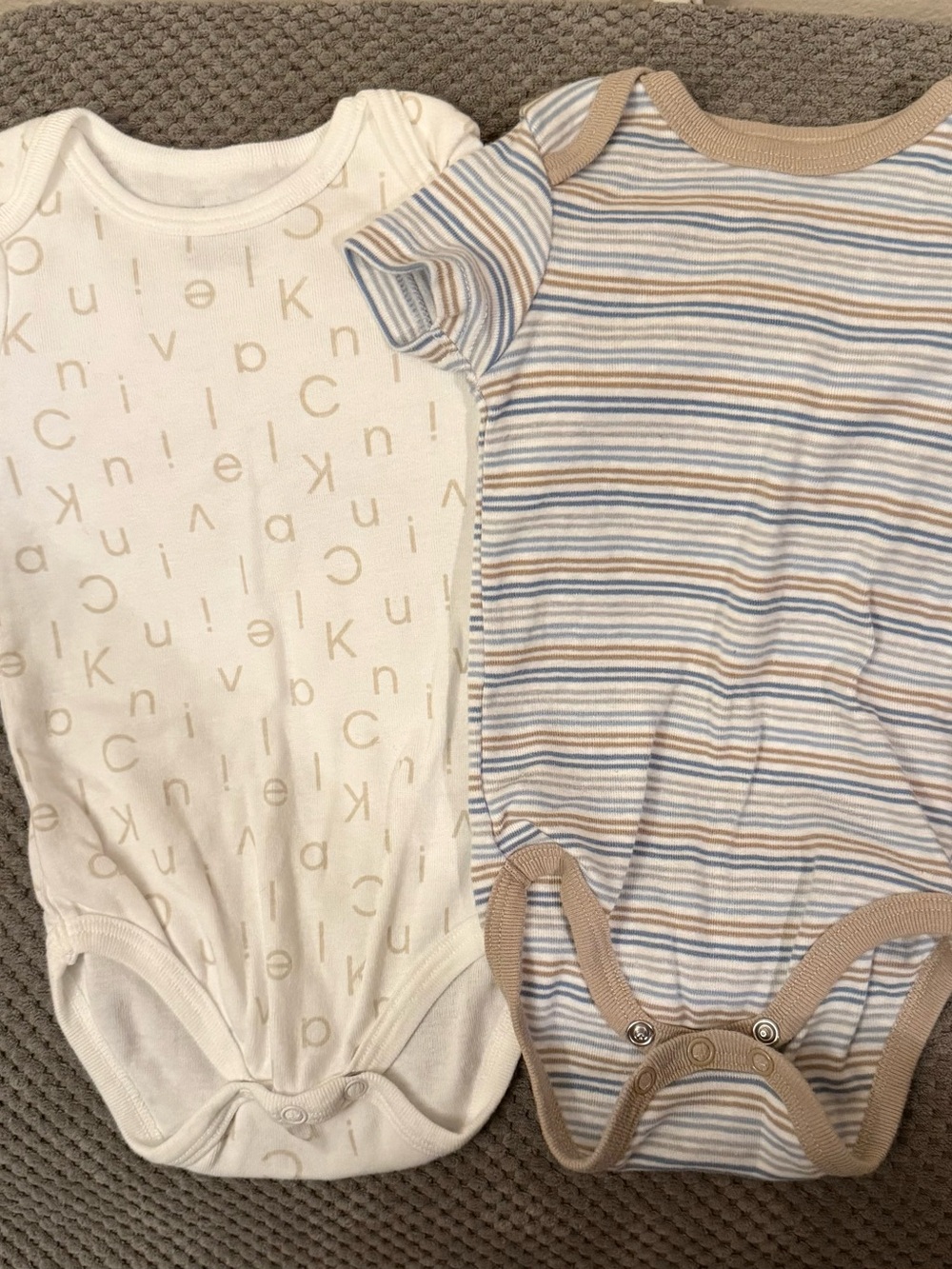 Calvin Klein Stripe Cotton Baby One-Piece Set - White & Beige